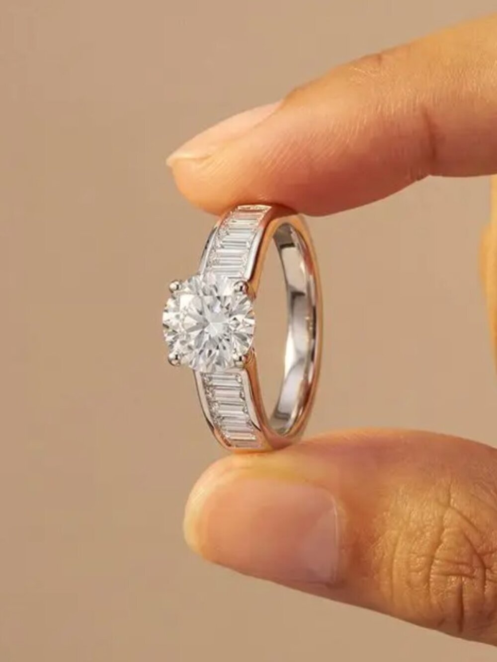 NEW 18k White Gold Baguette Cut Diamond Ring Solitaire Diamond Ring Band